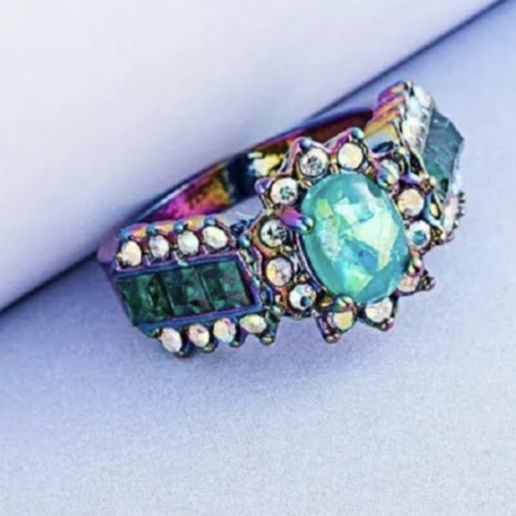 New Green Fire Opal Rainbow Hematite Ring. - Picture 4 of 4